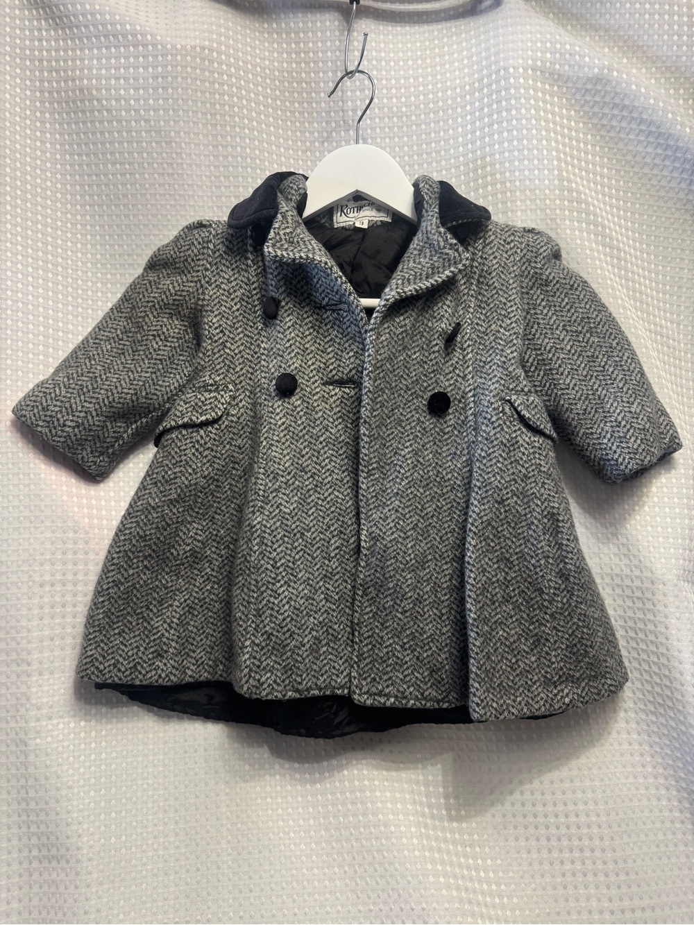 Rothschild Girls' Gray Herringbone Peacoat with Black Collar